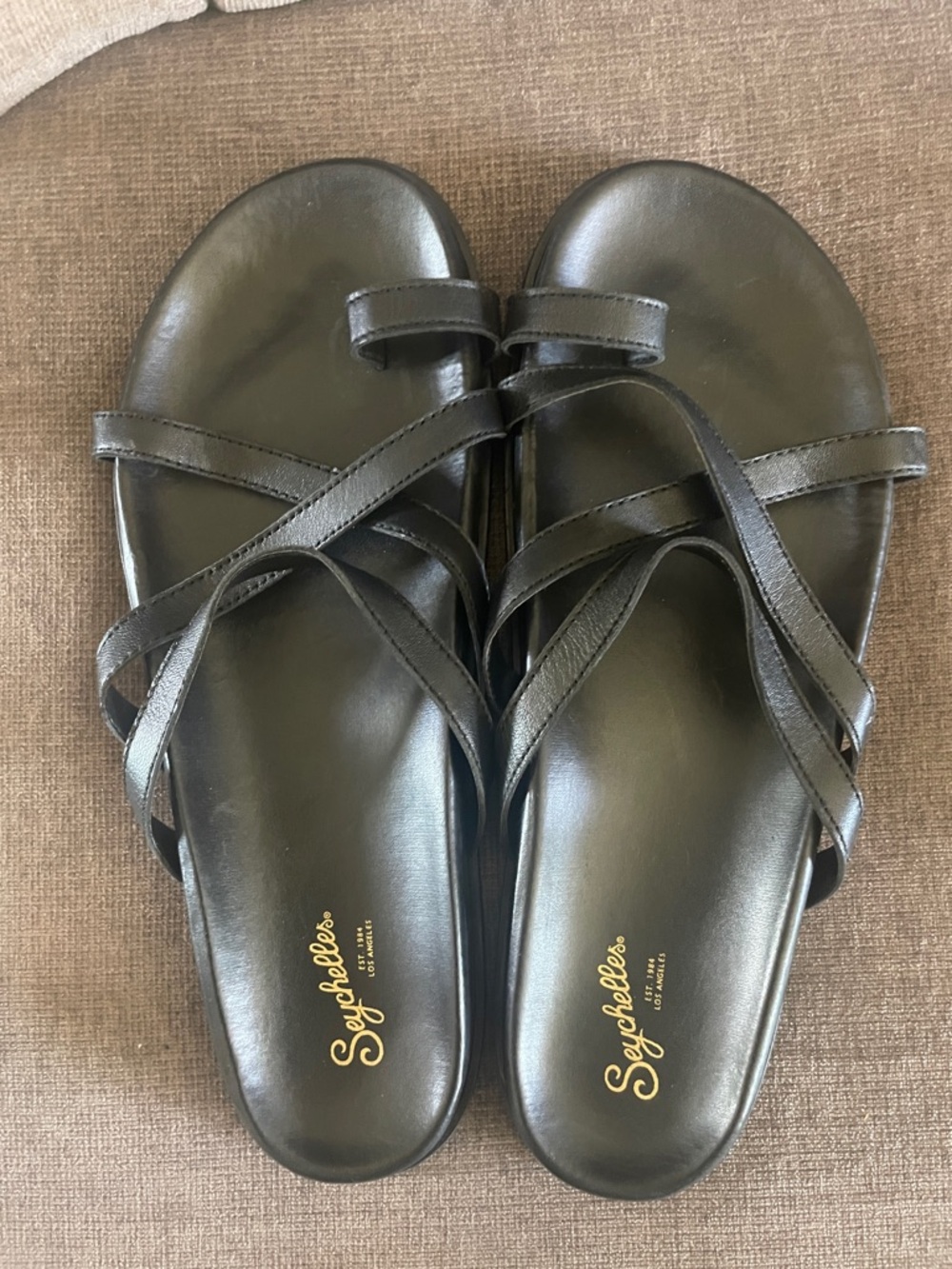 Seychelles Black Cross-Strap Slide Sandals